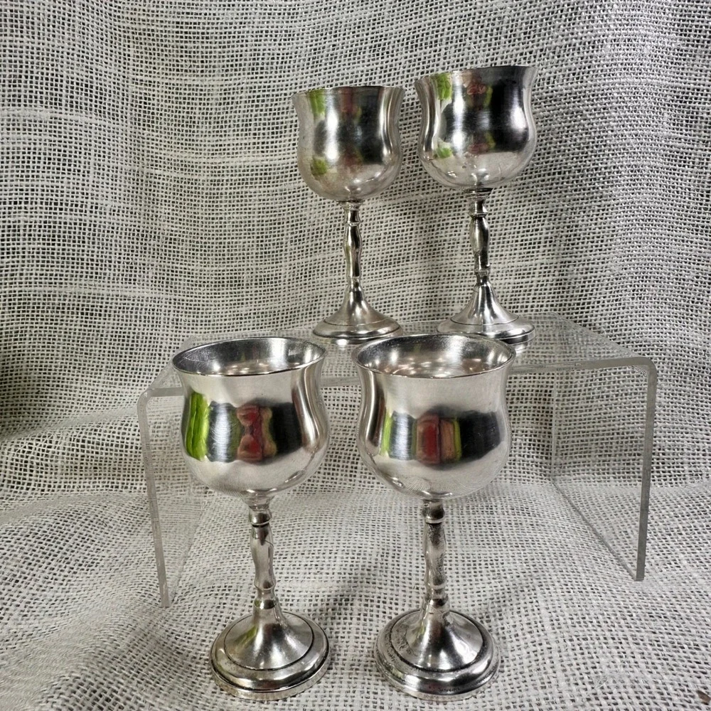 Vintage Silver Plate Cordial Goblets‎ Set of 4 Old World Barware Cottagecore